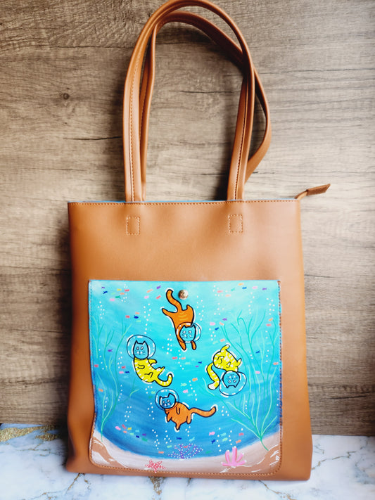 Painted  brown tote bag