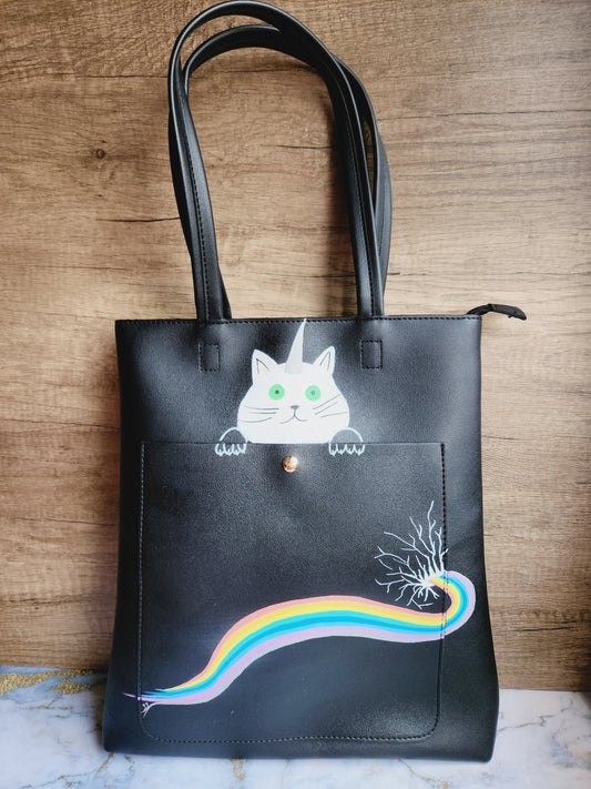 Painted black tote bag