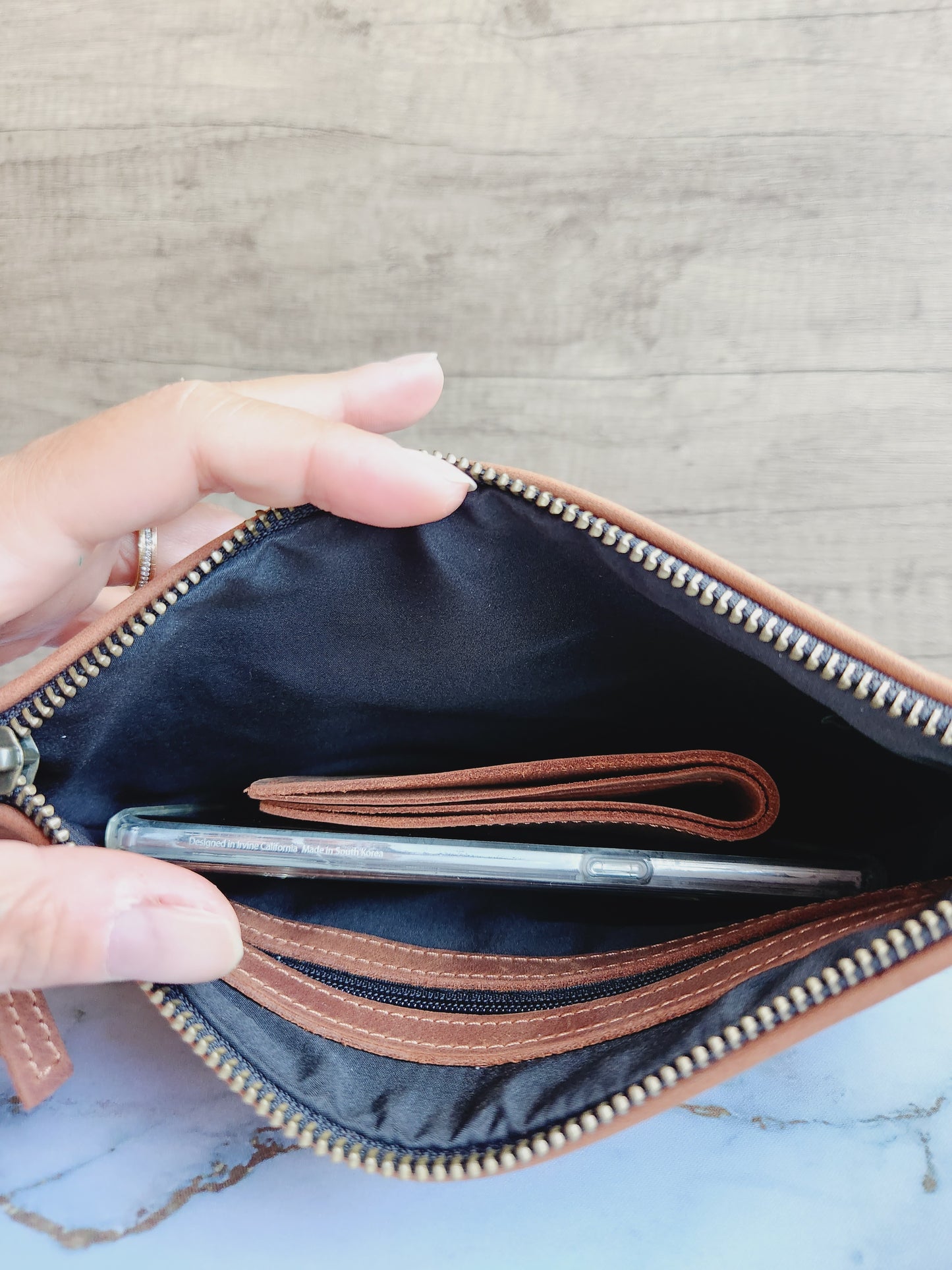 Handmade leather pouch/wristlet