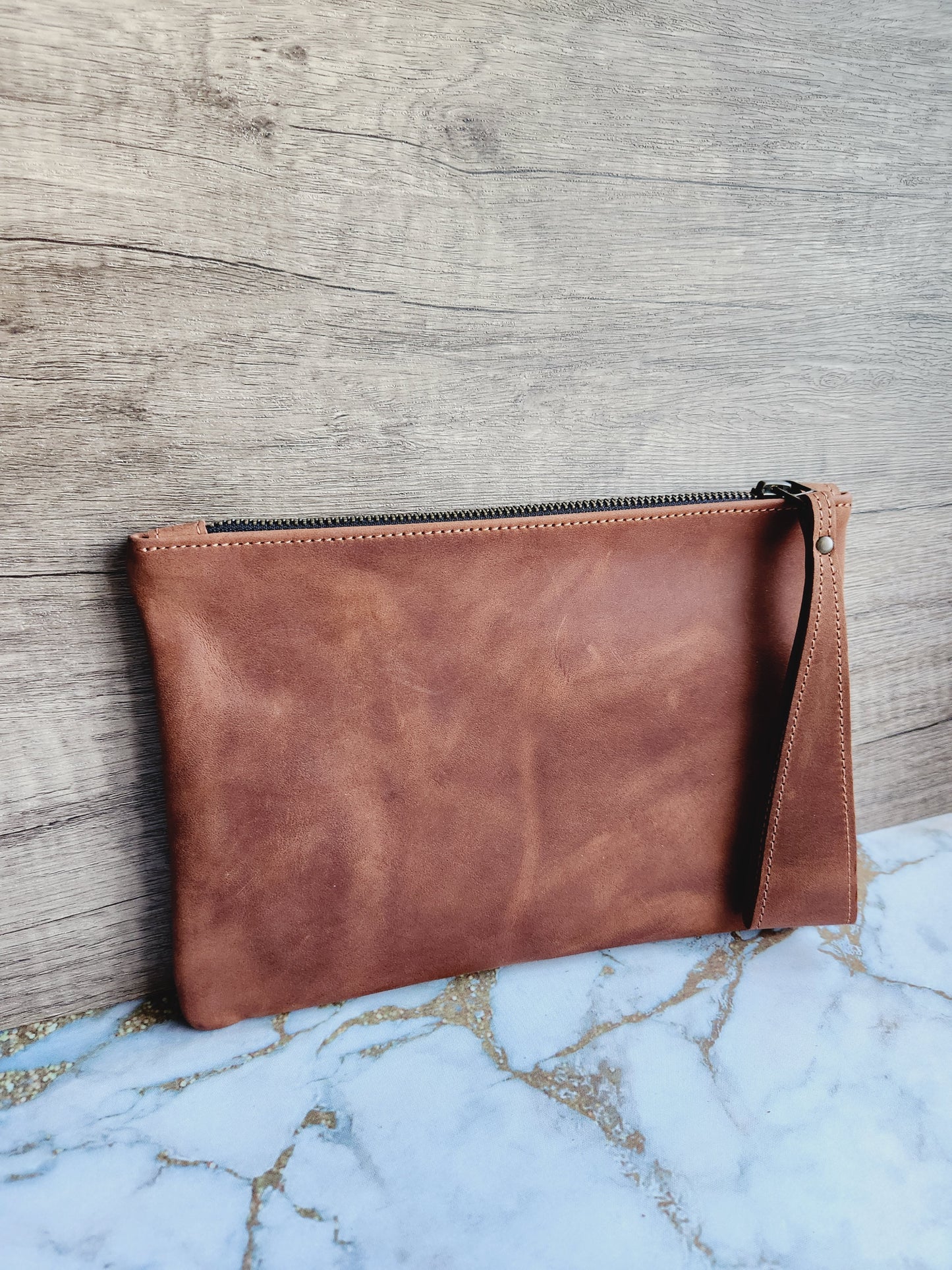 Handmade leather pouch/wristlet