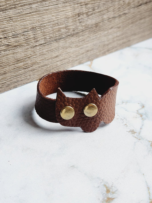 Brown leather cat bracelet