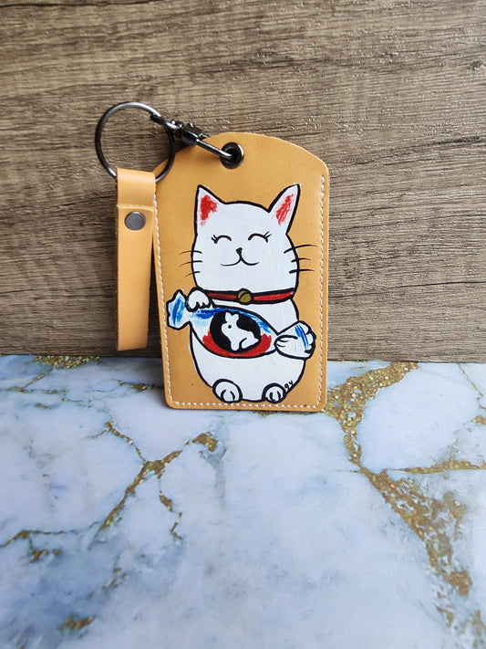 Yellow Fortune Maneki White Rabbit Candy Neko Lanyard Card Holder