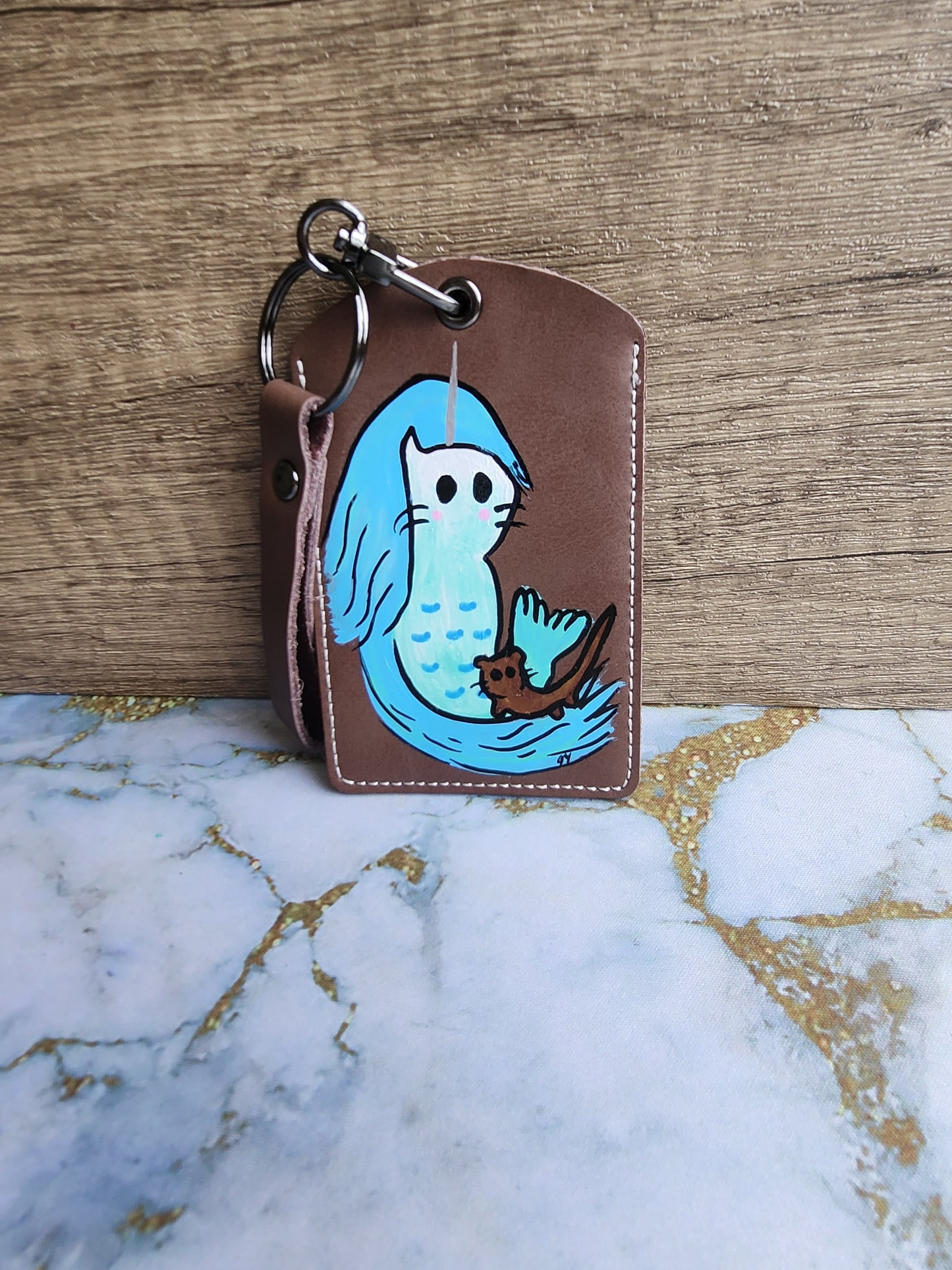 Brown Merlion Unicorn and Otter Lanyard Card Holder