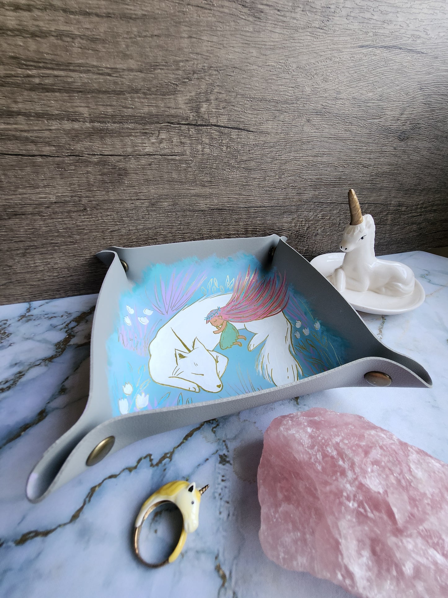 Grey Dogicorn and Girl Patronus Trinket Tray