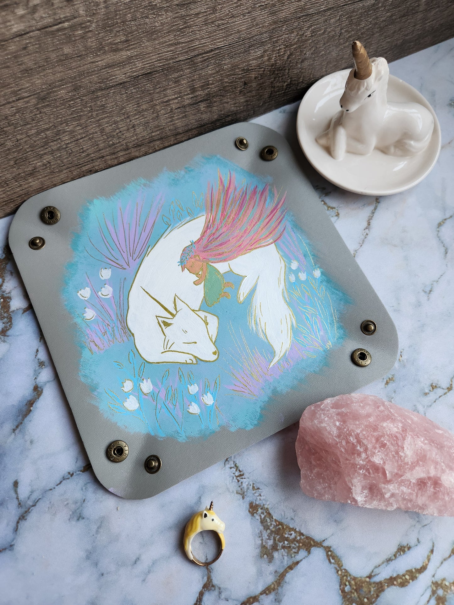 Grey Dogicorn and Girl Patronus Trinket Tray