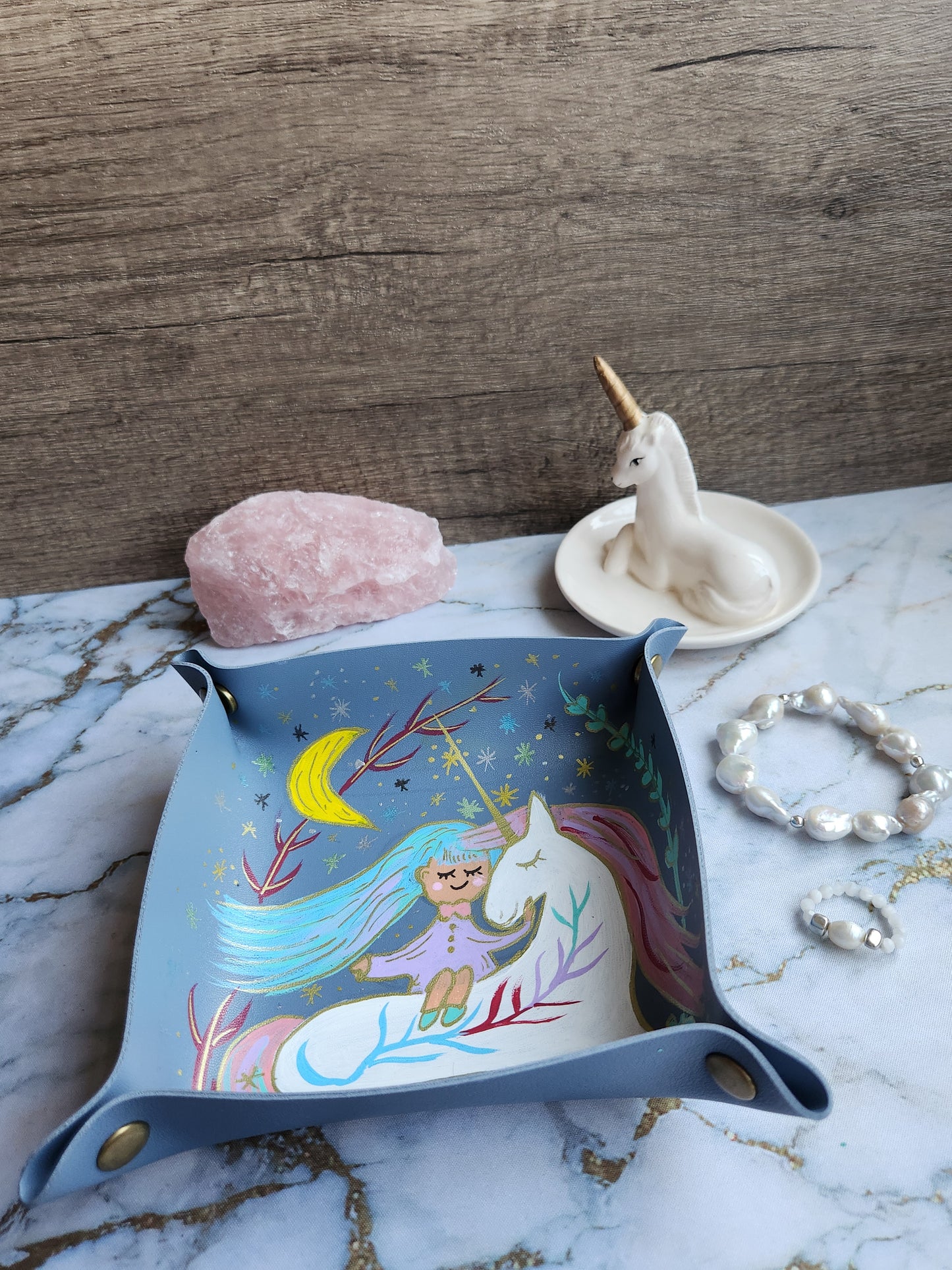 Blue Unicorn and Girl Patronus Trinket Tray